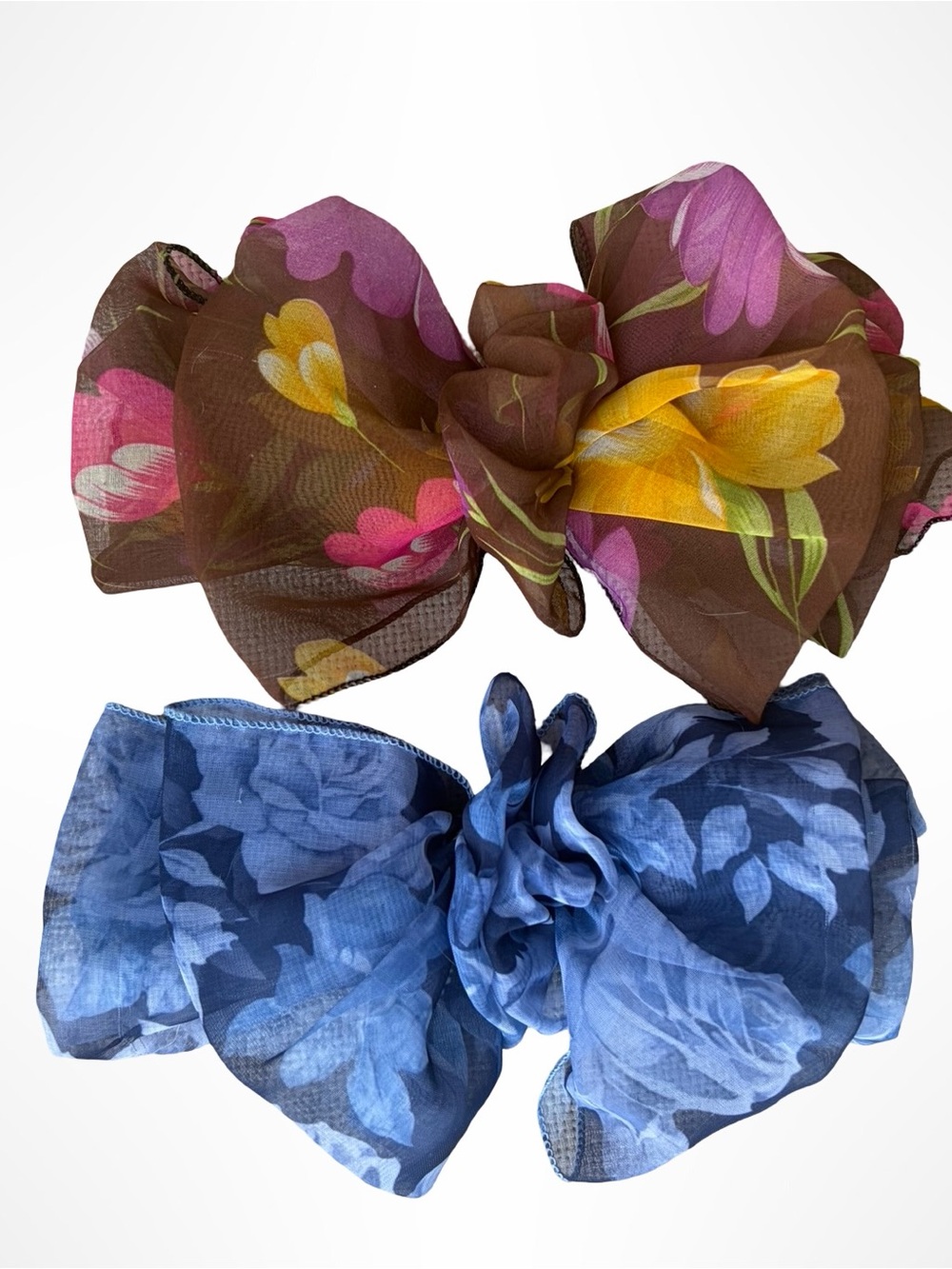 80s 90s Chiffon Floral Hair Bow French Barrette Set 2